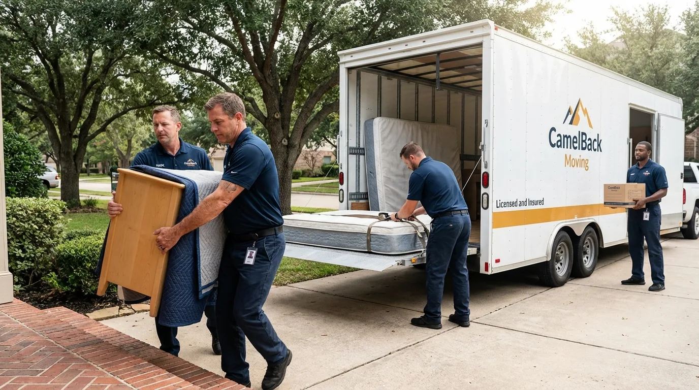Crew loading residential truck for cross-state move from Oswego, KS