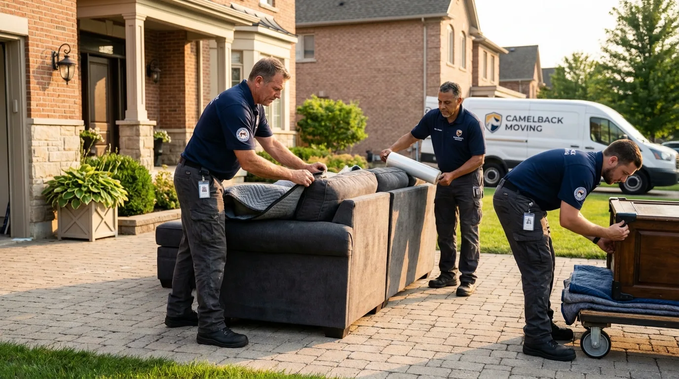 Large estate moving crew wrapping furniture in Oswego, KS