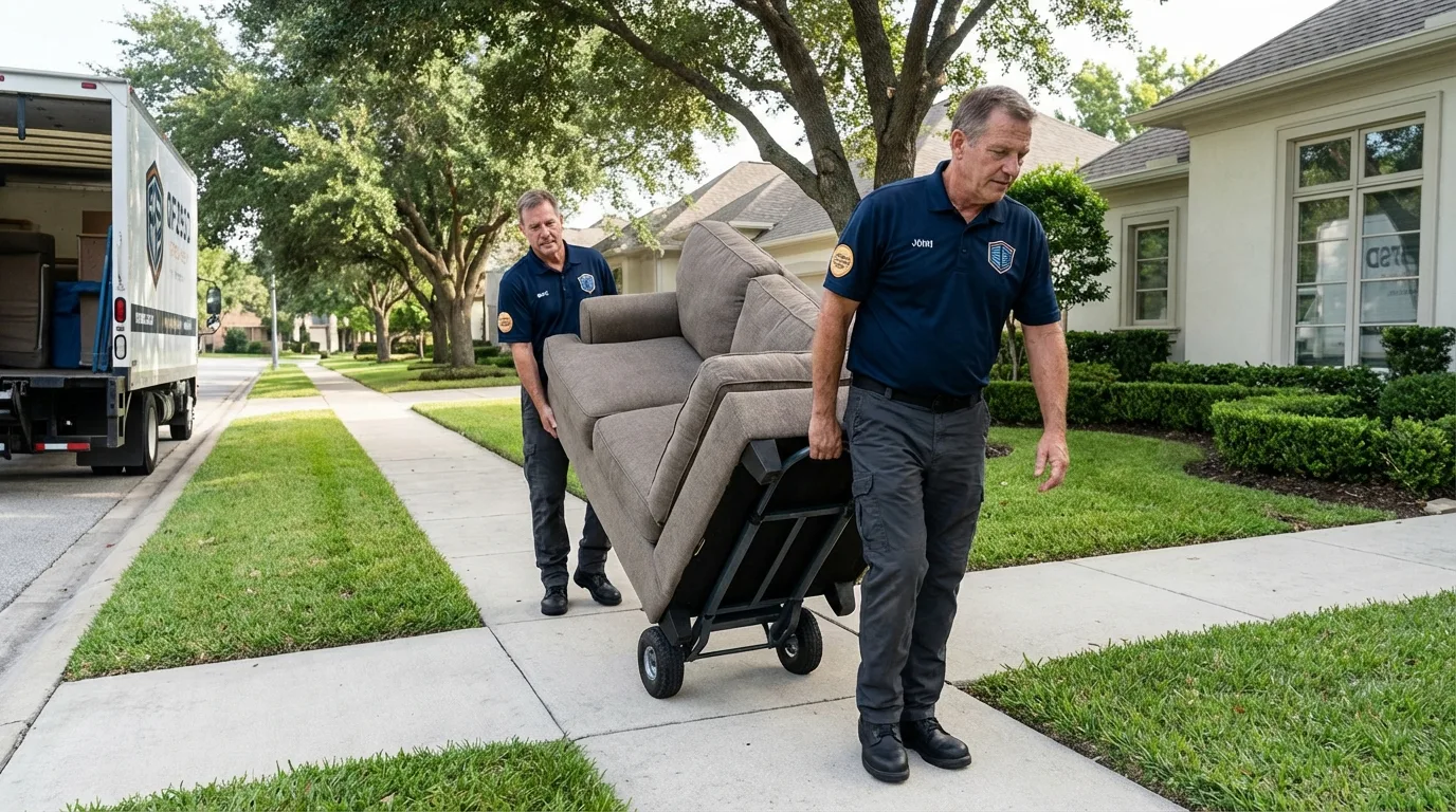 Local residential moving crew loading furniture in Oswego, KS