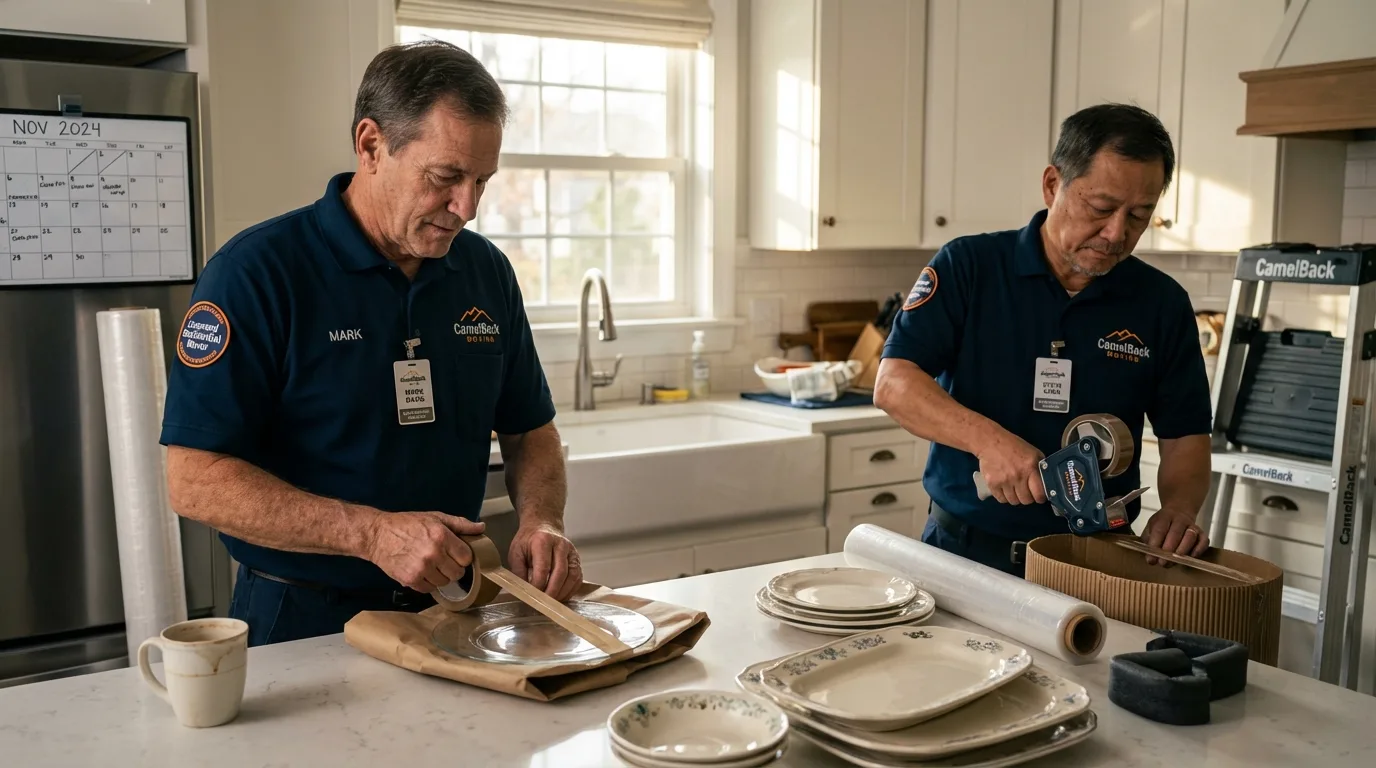Professional crew packing kitchen dishware in Oswego, KS